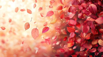Vibrant autumn leaves swirling in a gentle breeze against a soft, warm background glow