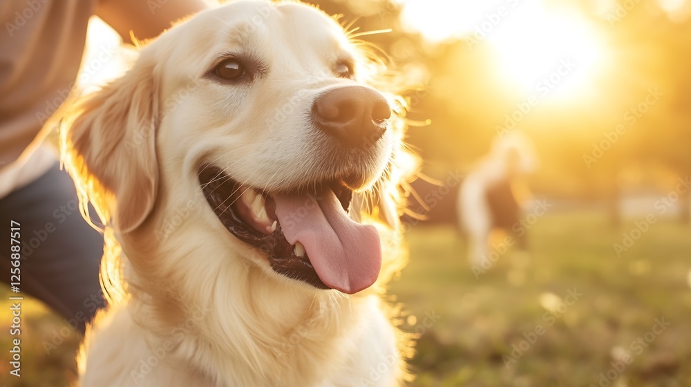 Poster happy golden retriever enjoying a sunny day in the park with a joyful expression of love : generativ