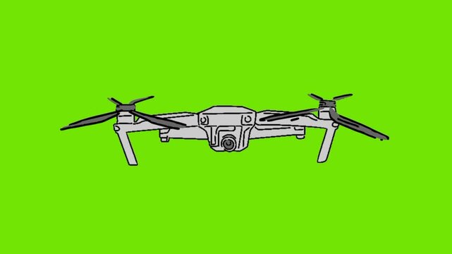 line art animation  of drone green background