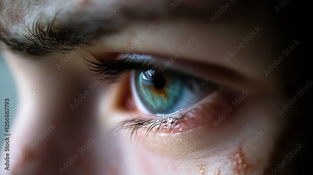 Poster CloseUp Focus on a Captivating Eye Reflecting Colors and Light : Generative AI