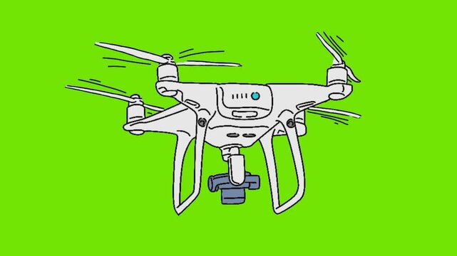 line art animation  of drone green background
