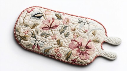 Floral embroidered cushion, cream background, white studio