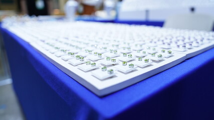 Silver to gs with green gems in trays