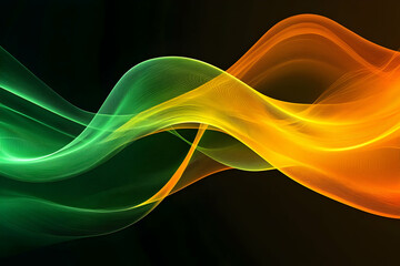 Abstract green orange waves, dark background, design element