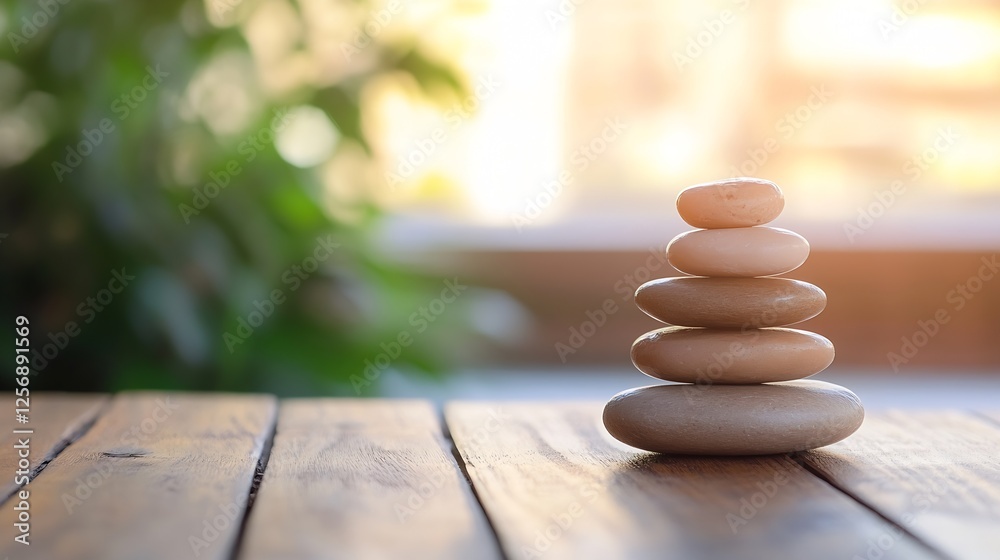 Aufkleber balanced stack of smooth stones in a calm environment symbolizing peace and tranquility : generative