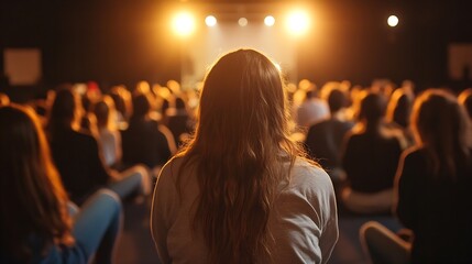 Audience at an event watching a performance from the perspective of a person seated in the foreground : Generative AI