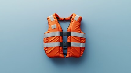 Orange life vest on light blue background