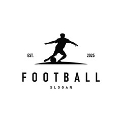 Soccer logo vector black silhouette of sport player simple football template illustration
