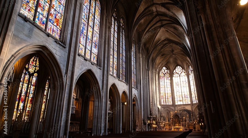 Poster gothic architecture of a historic cathedral featuring intricate stained glass windows : generative a