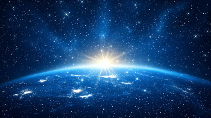 Earth sunrise space view, cosmic background, planet, hope