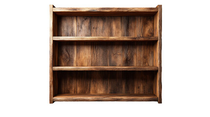 A rustic wooden shelf with four spacious compartments for storage and display. transparent background
