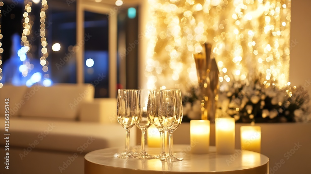 Poster elegant table setting with glasses and candles creating a festive atmosphere for a celebration : gen