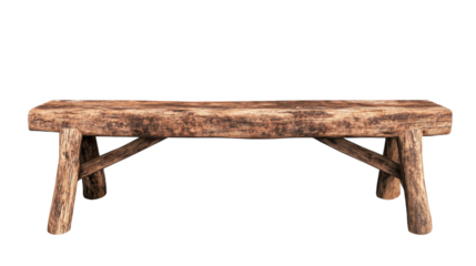 Rustic wooden bench ideal for outdoor spaces and natural decor. transparent background