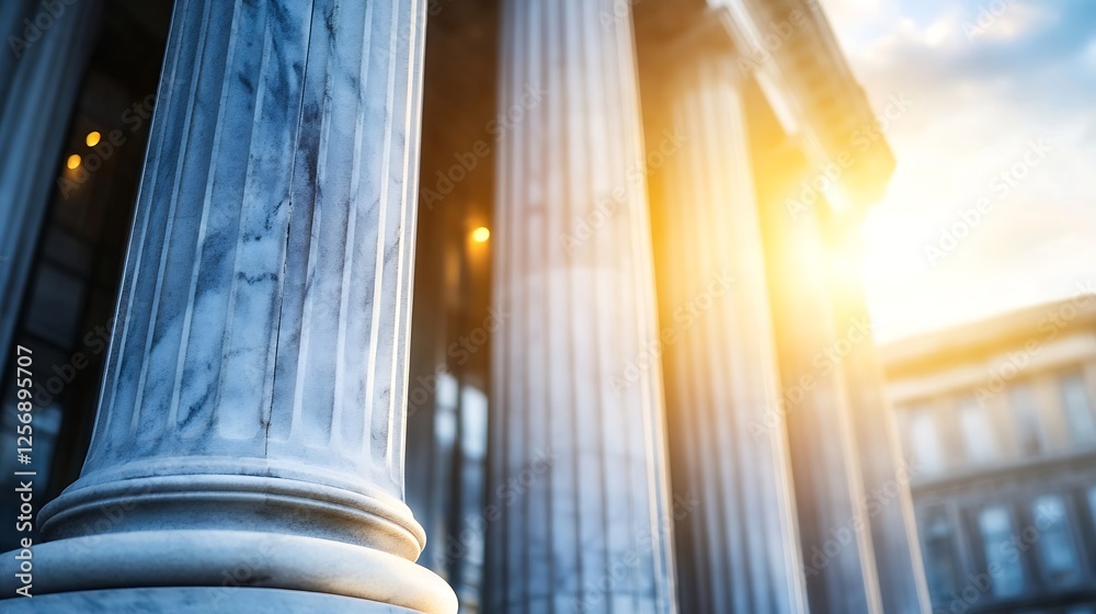Poster majestic marble columns illuminated by sunlight showcasing architectural elegance : generative ai