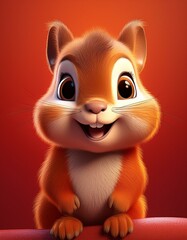 Niedliches Eichhörnchen, roter Hintergrund
