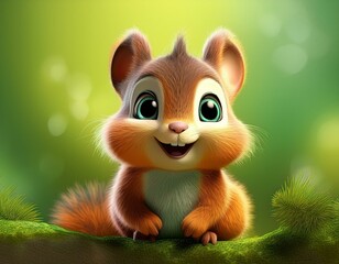Niedliches Eichh&ouml;rnchen, gr&uuml;ner Hintergrund