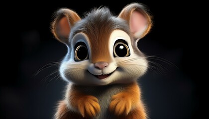 Fototapeta premium Niedliches Eichhörnchen, schwarzer Hintergrund