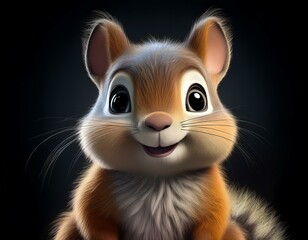 Obraz premium Niedliches Eichhörnchen, schwarzer Hintergrund