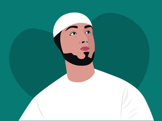 Muslim man illustration. Moslem illustration. Flat vector illustration concept