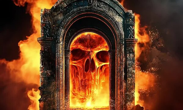 Infernal Curse: Fiery Hell Gate Shrouded in Smoke and Darkness &ndash; A Generative AI Illustration