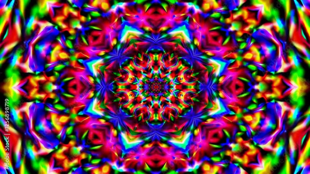 Poster colorful kaleidoscopic pattern with vibrant geometric shapes, abstract symmetry. artistic design and