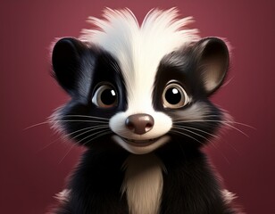 Kleines niedliches Stinktier, bordeaux Hintergrund