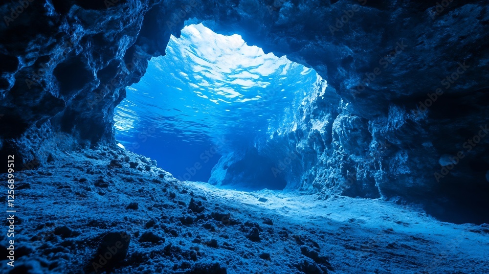 Poster stunning underwater cave with sunlight streaming through creating a mesmerizing blue ambiance : gene