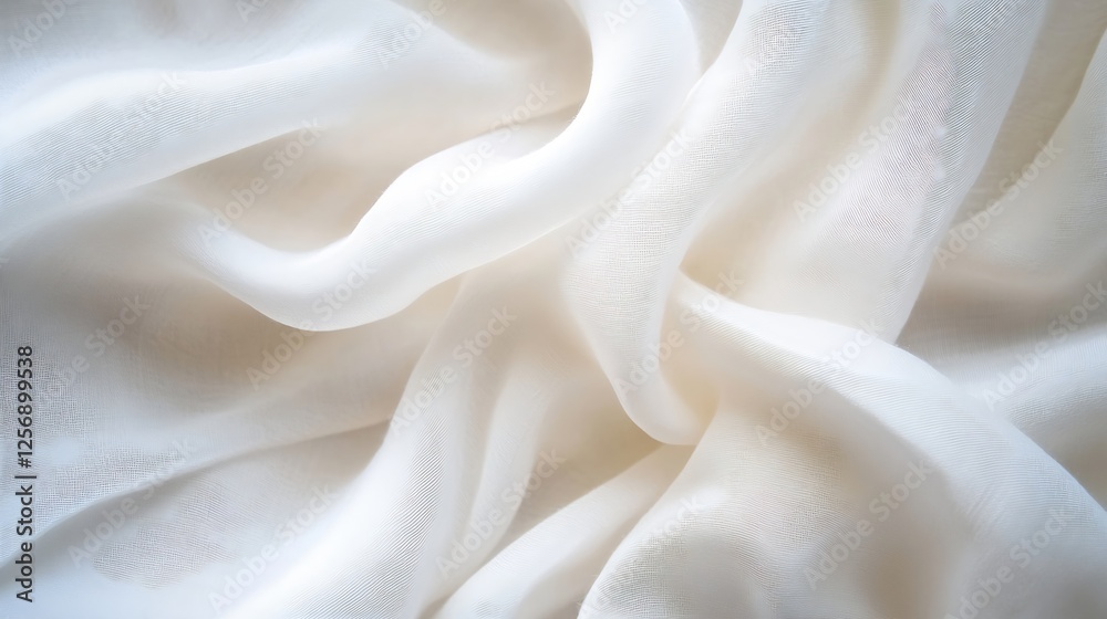 Poster Soft delicate white fabric draped elegantly creating a smooth and serene textile background : Generative AI