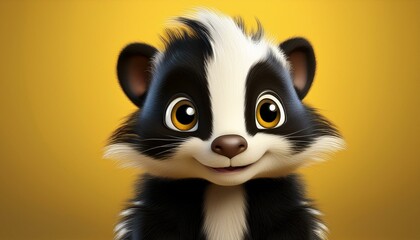 Fototapeta premium Niedliches Stinktier, gelber Hintergrund