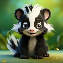 Fototapeta premium Niedliches Stinktier, grüner Hintergrund