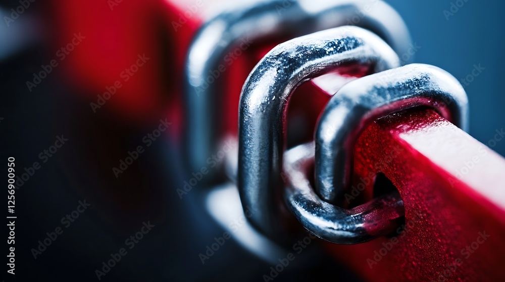 Aufkleber closeup detailed shot of interlocked metallic chains on a vibrant red background : generative ai