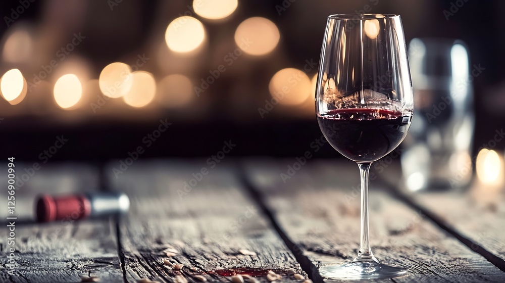 Aufkleber Elegant glass of red wine in a softly lit environment with bokeh background : Generative AI