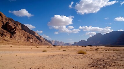 Fototapeta premium Stunning panoramic view of a desert landscape with dramatic clouds and mountain ranges : Generative AI