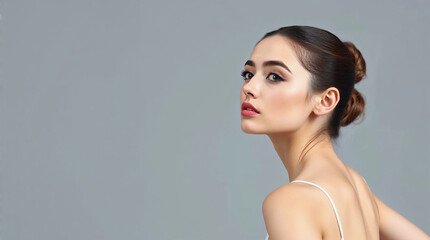 Fototapeta premium ballerina dancing and leaning backwards isolated on gray background