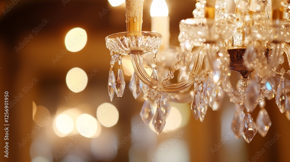 Aufkleber beautiful chandelier with sparkling crystals glowing warmly in soft ambient light indoors : generati