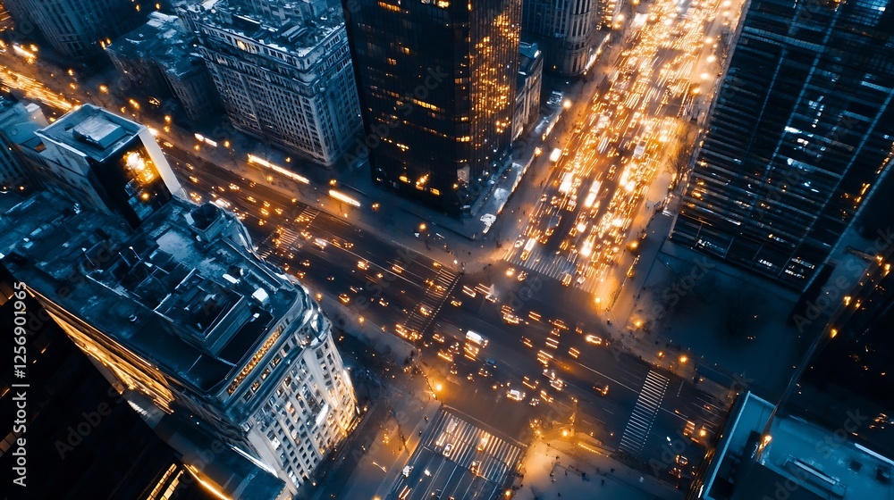 Aufkleber breathtaking aerial view of a bustling city intersection illuminated by night lights and traffic : g