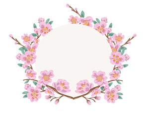 Hand Drawn Pink Cherry Blossom Wreath