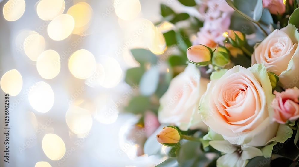 Aufkleber Delicate Rose Bouquet with Soft Lights Creating a Romantic and Inviting Atmosphere at Home : Generative AI