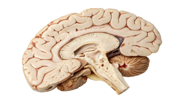 cross section of brain on white background