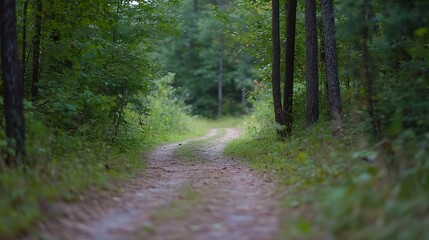 Fototapeta premium Inviting Pathway Through Lush Green Forest Surrounded by Tall Trees and Nature : Generative AI