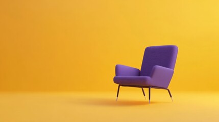 Purple armchair in yellow room, interior design concept