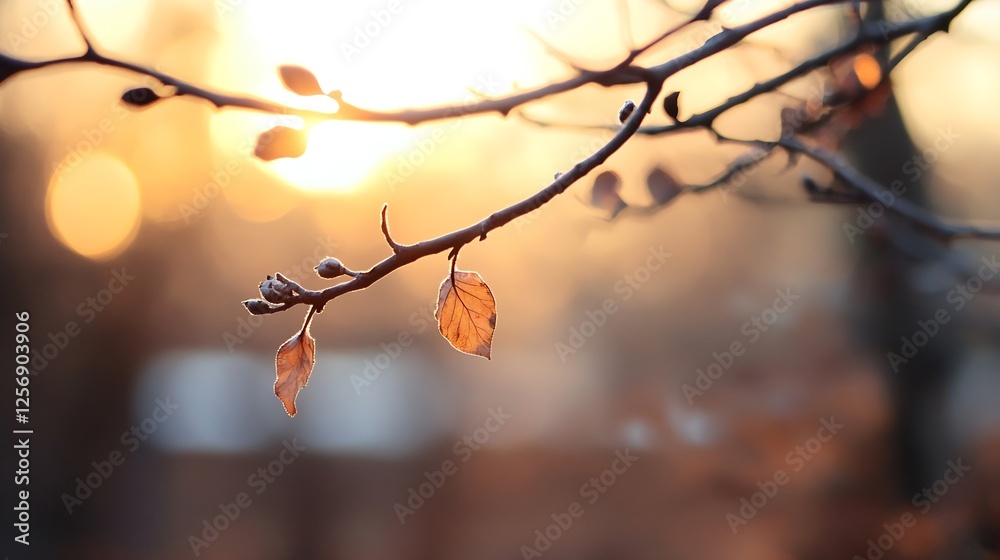 Aufkleber closeup of autumn leaves on branches illuminated by soft sunlight creating a warm and dreamy ambianc