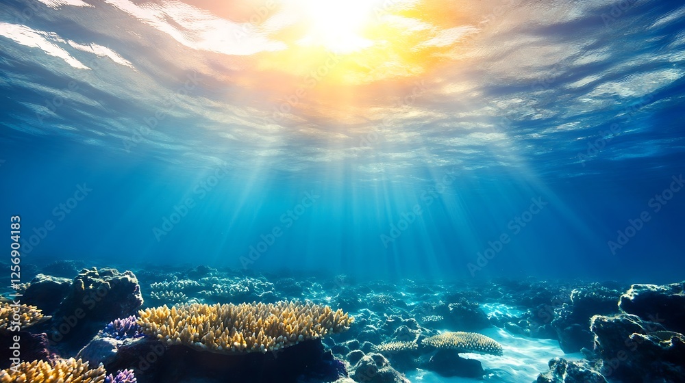 Aufkleber beneath the ocean's surface shimmering light filtering through the water featuring coral reefs : gen