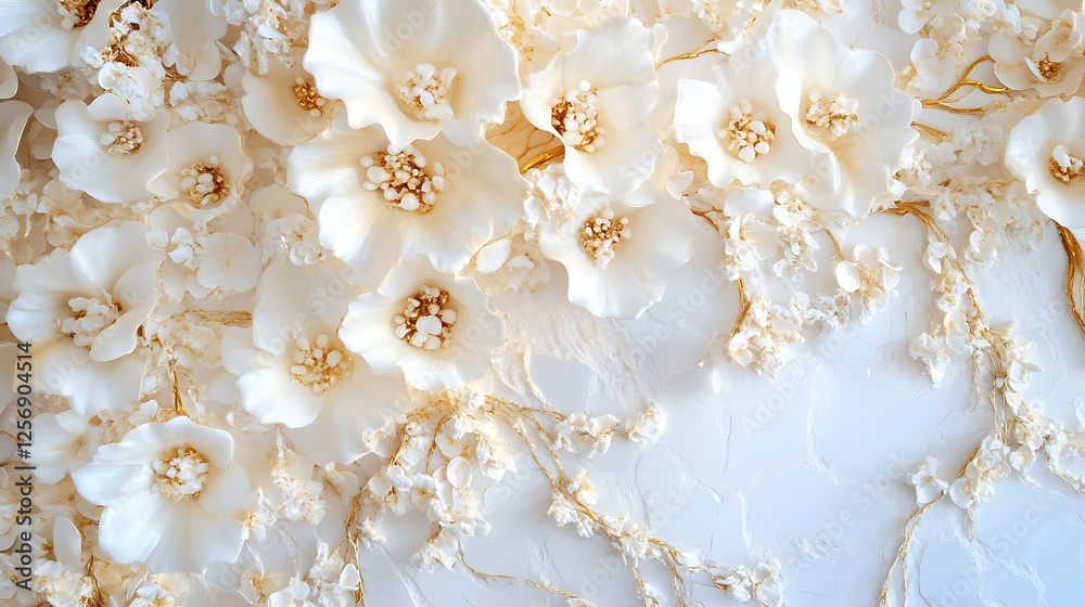 Aufkleber elegant arrangement of artificial white flowers on textured surface showcasing intricate design and 