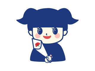 母の日で赤い1本のカーネーションの花束を持った女の子