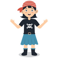 Kid Pirate Character on White Background. Vector Illustration in Cartoon Design Concept.