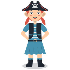 Kid Pirate Character on White Background. Vector Illustration in Cartoon Design Concept.