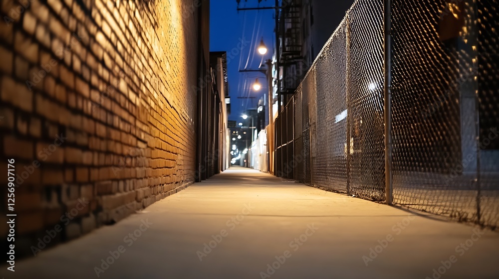 Poster urban alleyway at night with soft lighting creating a cozy atmosphere for evening strolls : generati