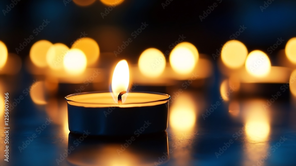 Poster Warm candlelight with glowing flames softly illuminating the dark surroundings : Generative AI
