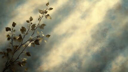 Golden Branch with Leaves Against Textured Background
